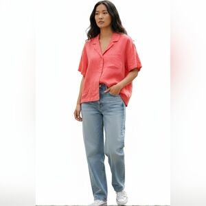 NWT A NEW DAY Coral Button-Up Blouse.Size XXL, 55% Linen
